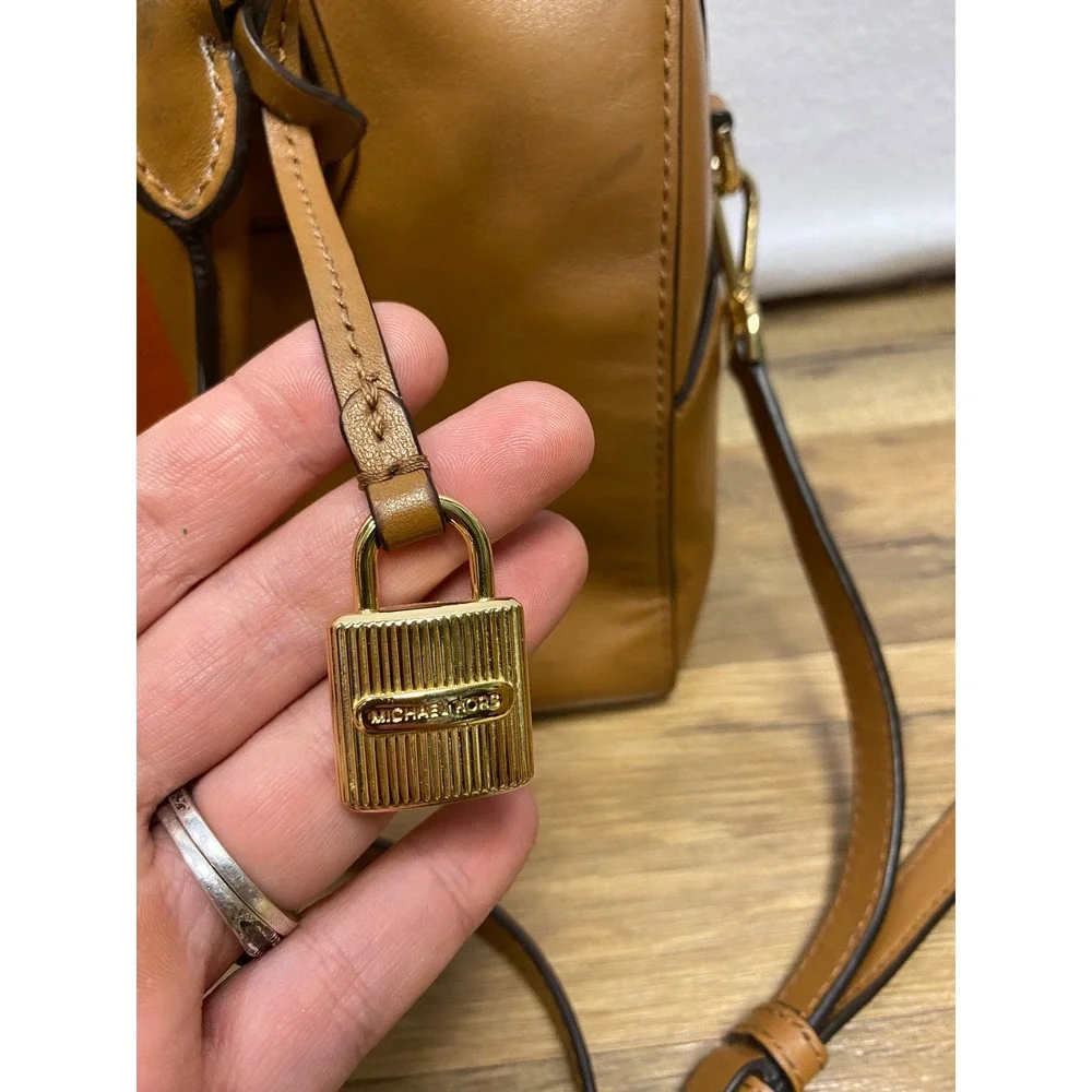 Michael Kors Leather Satchel‎ Orange Stripe Shoulder Bag Top Handle Lock